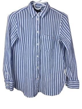 J. Crew Light Blue and White Striped Soft Gauze Button-Down Shirt | Size 4